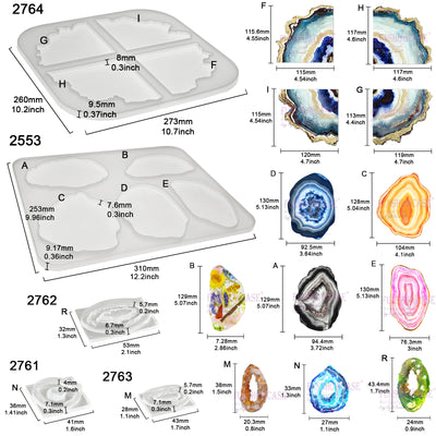 Geode Agate Coaster Silicone Resin Molds 5-count 11 Shapes Assortment 1.4inch-5.2inch