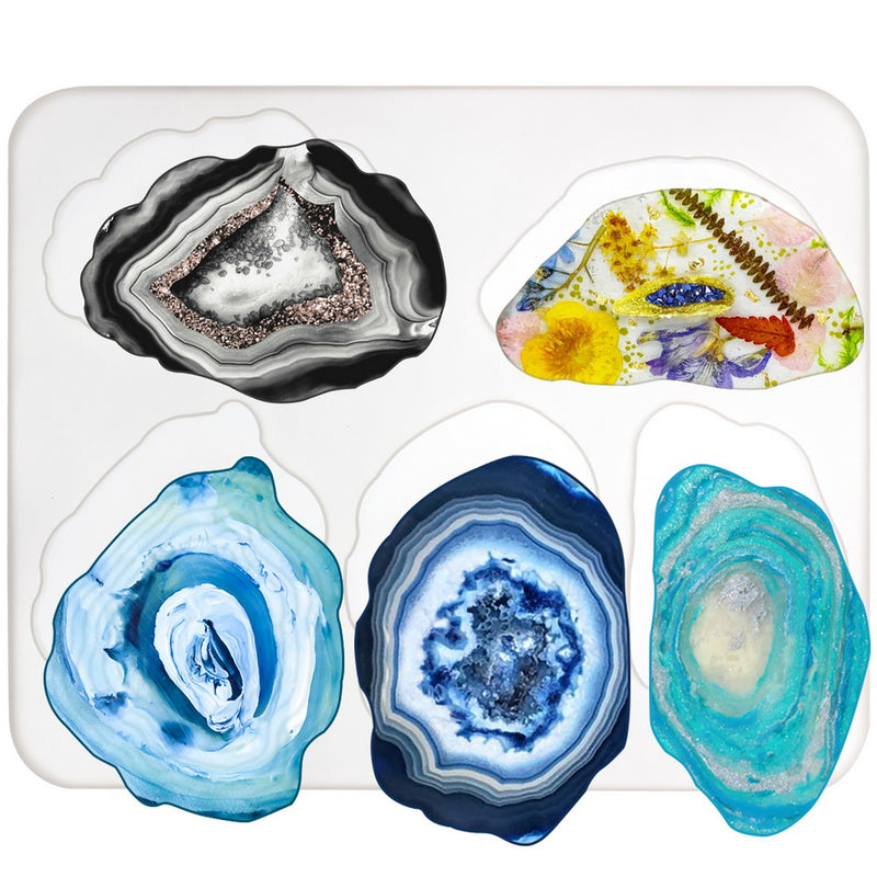 Agate Coaster Silicone Resin Mold, 5-cavity 2.8-5.2inch