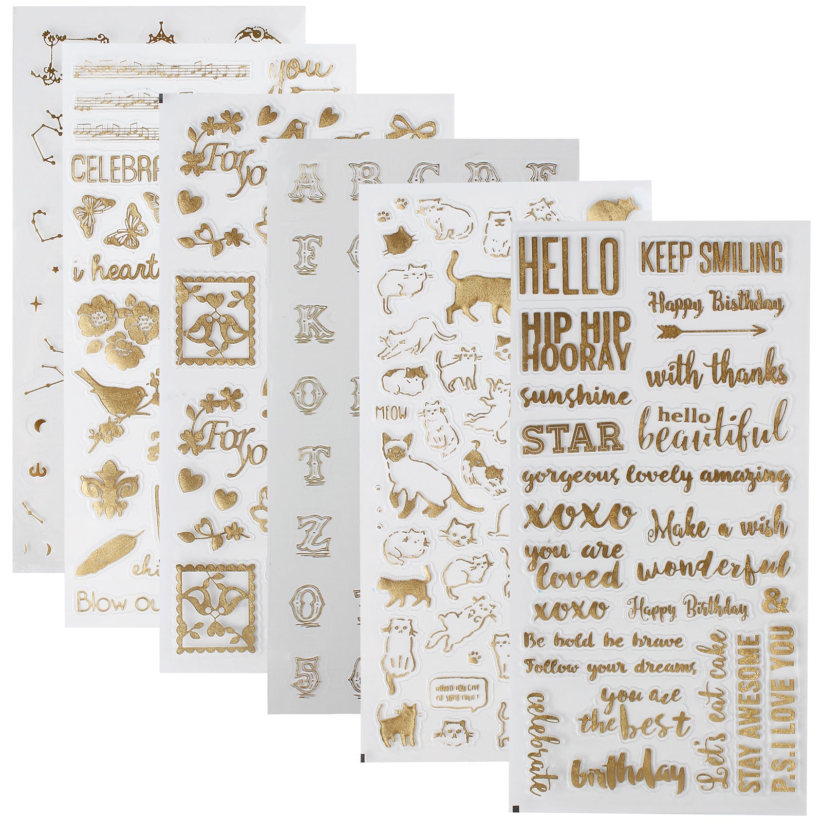 Gold Metallic Sticker 6-sheet Cat|Alphabet|Astrology|Butterfly|Flower ...