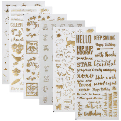 Gold Metallic Sticker 6-sheet Cat|Alphabet|Astrology|Butterfly|Flower