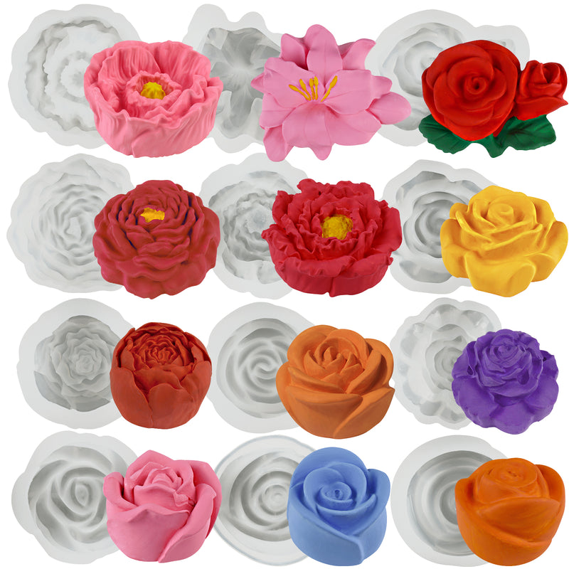 Large Flowers Silicone Molds Set 12-Count Height 0.9-1.7inch