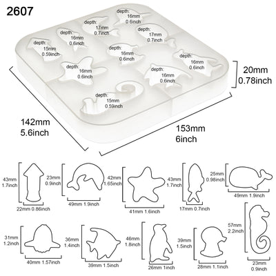 Ocean Animals Silicone Resin Mold Height 1.4-2.4inch