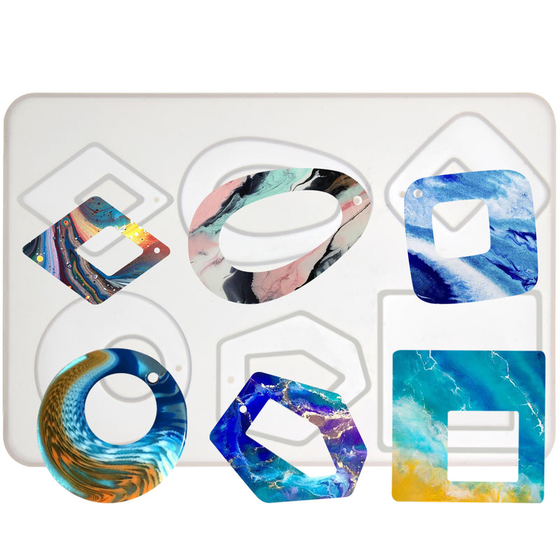 Hollow Pendant Silicone Resin Mold with Hole 6-cavity, Round|Square|Rhombus