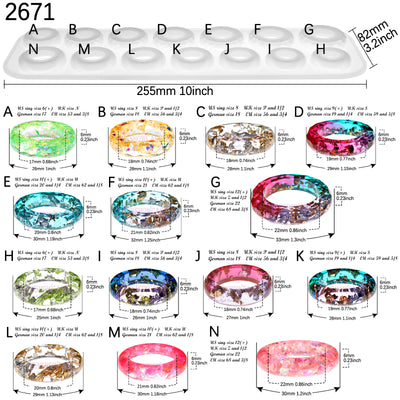 Multi-faceted & D-shape Ring Resin Silicone Mold 14-cavity 17mm-22mm