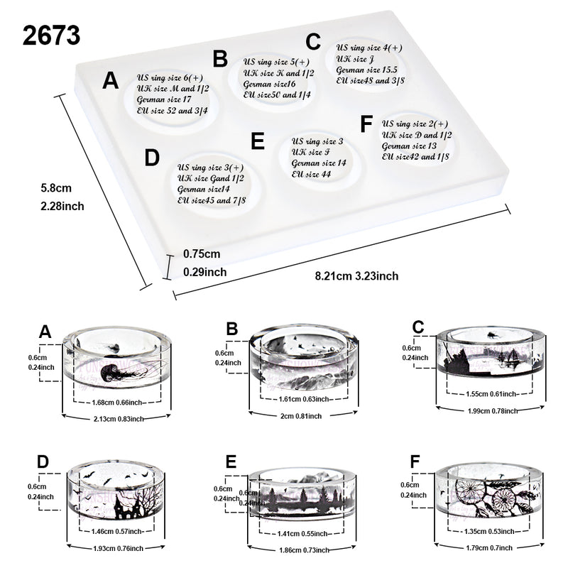 Flat Ring Resin Silicone Mold 6-cavity 11mm-15mm