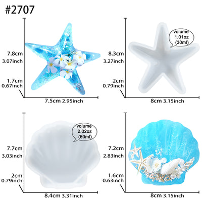 Seashell and Starfish Silicone Resin Molds 2-count