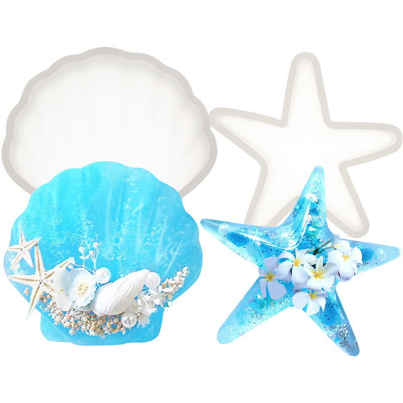 Seashell and Starfish Silicone Resin Molds 2-count