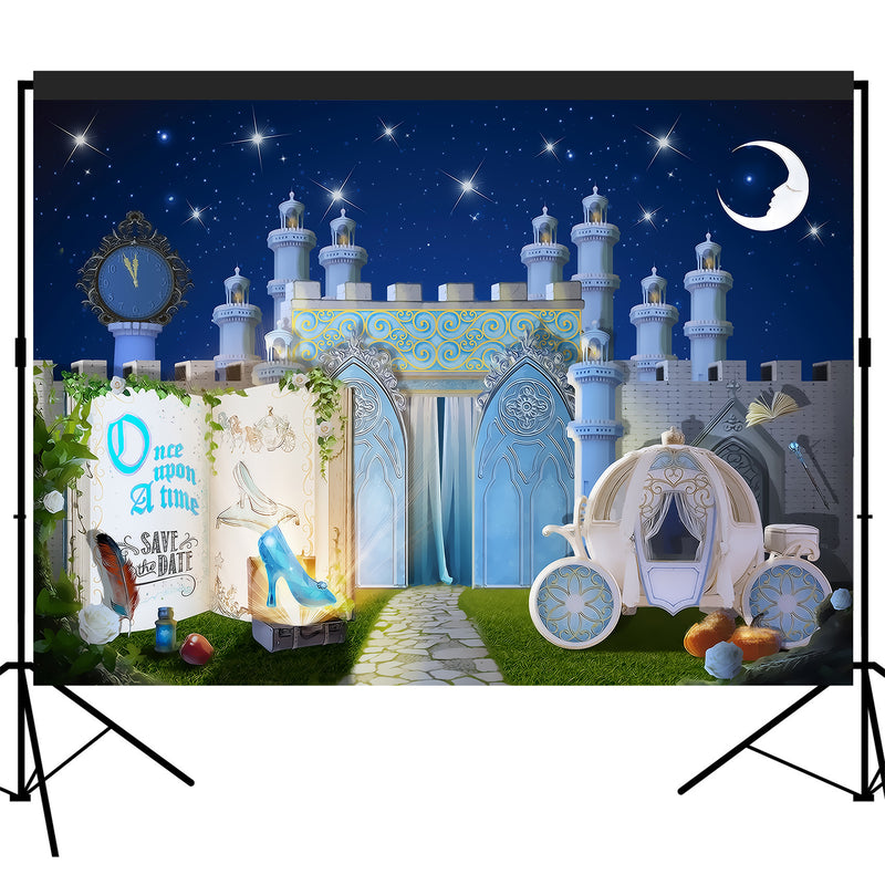 Fairytale Storybook Princess Castle Dreamy Night Backdrop