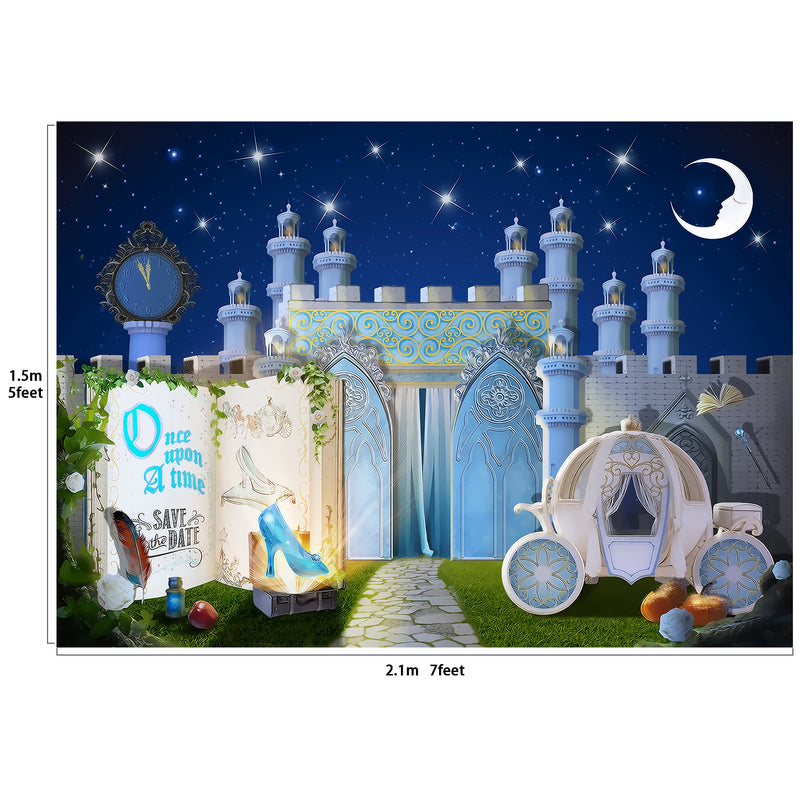 Fairytale Storybook Princess Castle Dreamy Night Backdrop