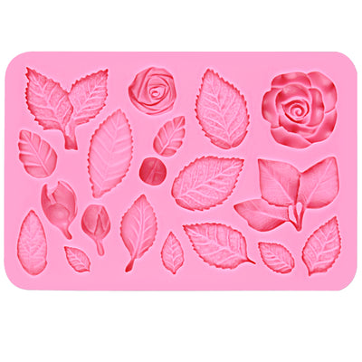 Rose Flower Leaf Assortment Silicone Mold 19-cavity Height 0.5-1.8inch