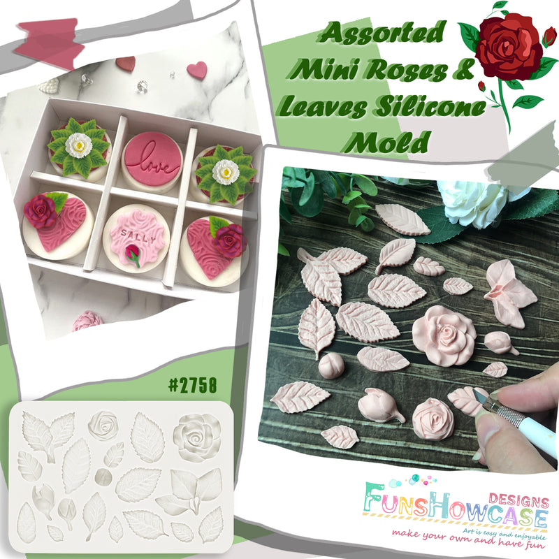 Rose Flower Leaf Assortment Silicone Mold 19-cavity Height 0.5-1.8inch