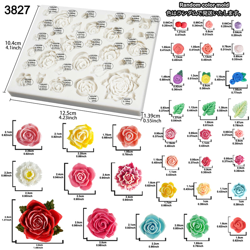 Rose Flower and Leaf Silicone Fondant Molds 40-Cavity 2-Tray