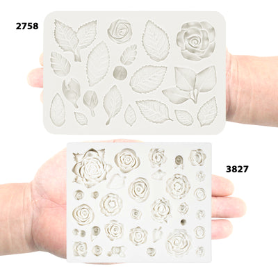 Rose Flower and Leaf Silicone Fondant Molds 40-Cavity 2-Tray