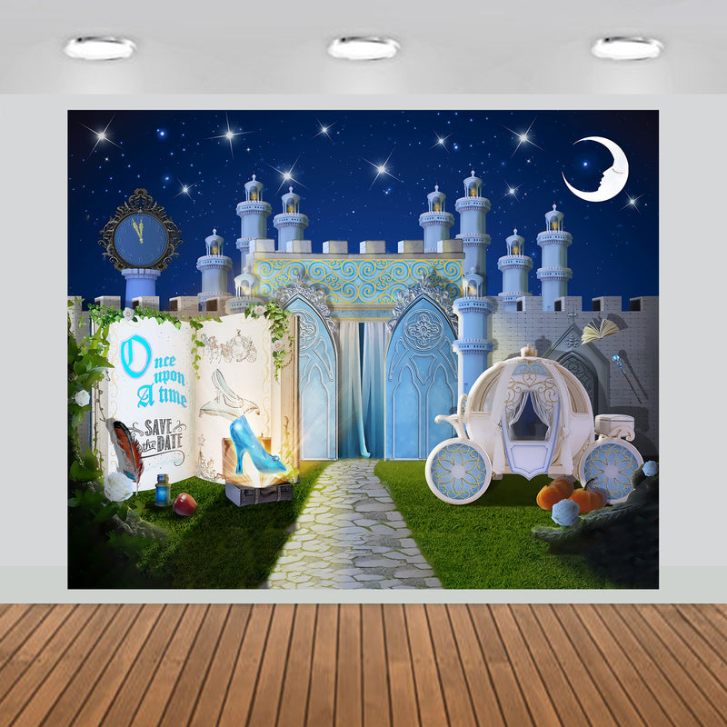 Fairytale Storybook Princess Castle Dreamy Night Backdrop