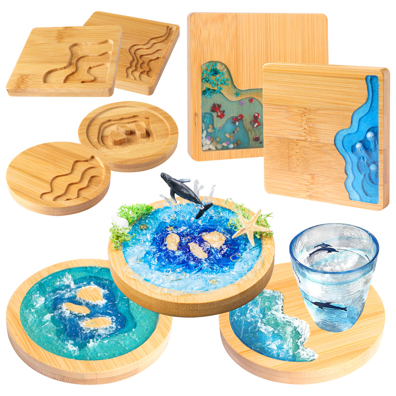 Wood Coaster Set Epoxy Resin Casting Craft Kit River Edge 5-count