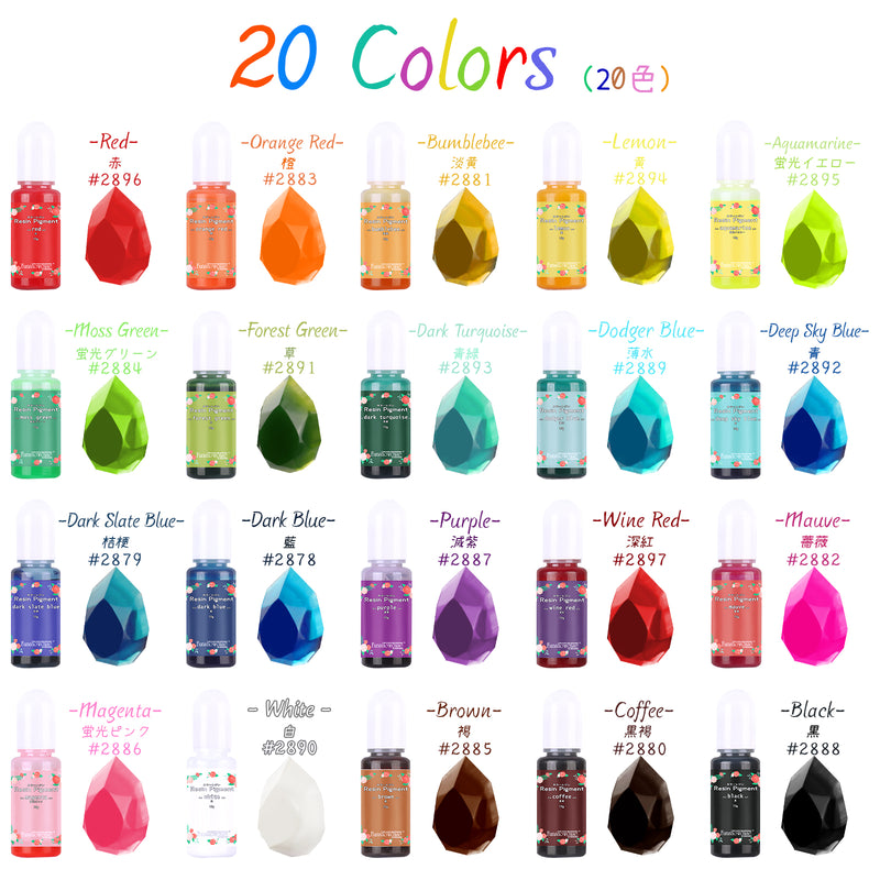 Epoxy Resin Pigments Translucent Liquid Colorants 21 Colors Each 10g 10ml 0.35oz