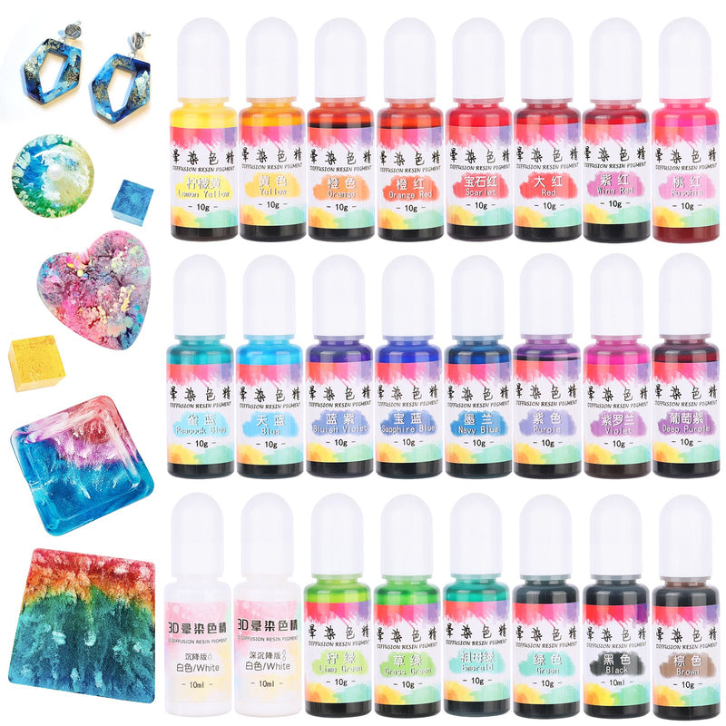Alcohol Ink Set 24 Colors Diffuse Liquid Pigment|Epoxy Resin Petri Dish Making|Each 10g 10ml 0.35oz