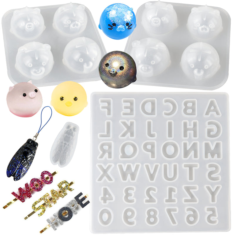 Cute Charms Epoxy Resin Silicone Molds Set, Alphabet Number Animals Insects