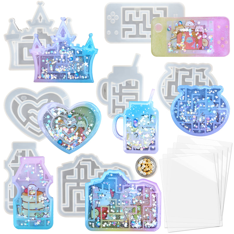 Maze Shaker Quicksand Epoxy Resin Silicone Molds Set with Beads, Seal Films