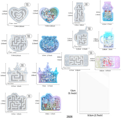 Epoxy Resin Maze Shaker Molds Set 7-count Castle|Heart|Drink|Fish Tank|Staw Cup|Handheld Game|Camera