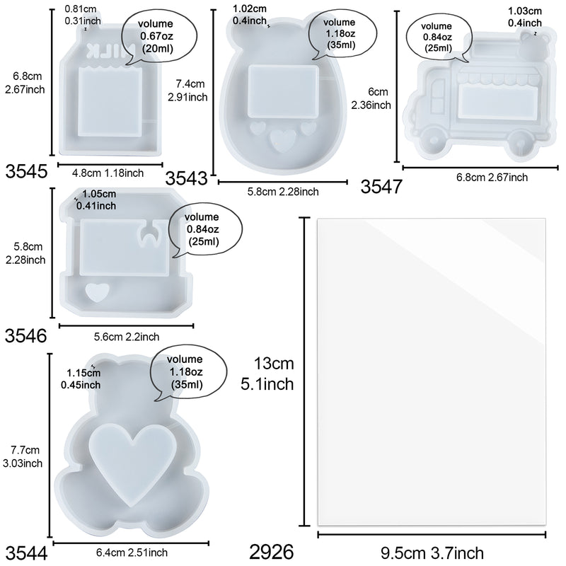 Resin Shaker Molds Set 10-count Claw Machine|Dessert Truck|Bear|Milk