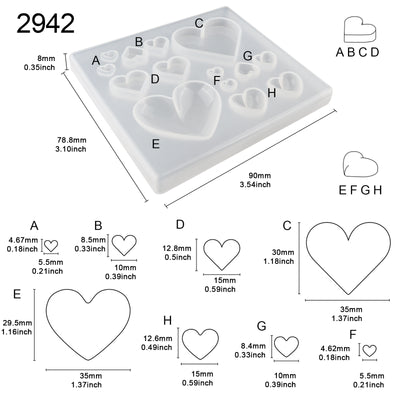Heart Assortment Epoxy Resin Silicone Mold 14-cavity Flat|Puffy