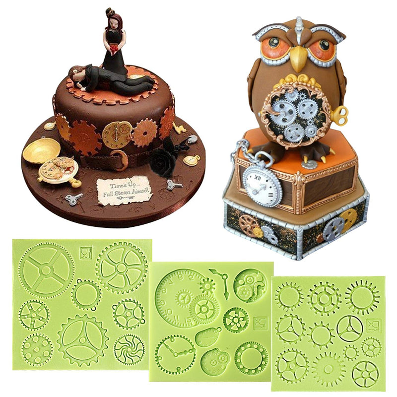 Steampunk Gear Fondant Silicone Mold Set 3 in Set