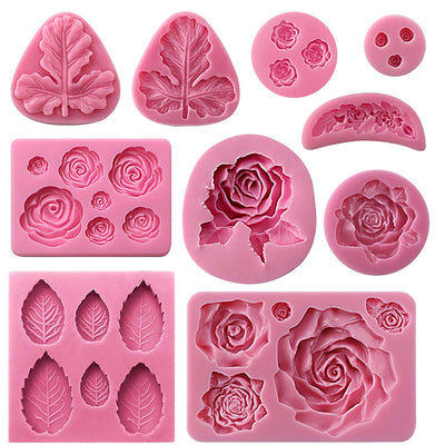 Assorted Rose and Leaf Fondant Silicone Mold Set