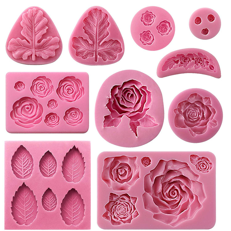 Assorted Rose and Leaf Fondant Silicone Mold Set