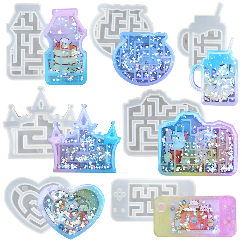 Epoxy Resin Maze Shaker Molds Set 7-count Castle|Heart|Drink|Fish Tank|Staw Cup|Handheld Game|Camera