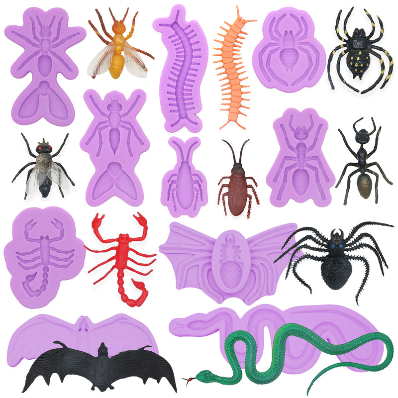 Scary Prank Fondant Silicone Molds Set 10-count Insects|Bat|Snake