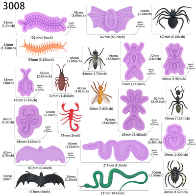 Scary Prank Fondant Silicone Molds Set 10-count Insects|Bat|Snake