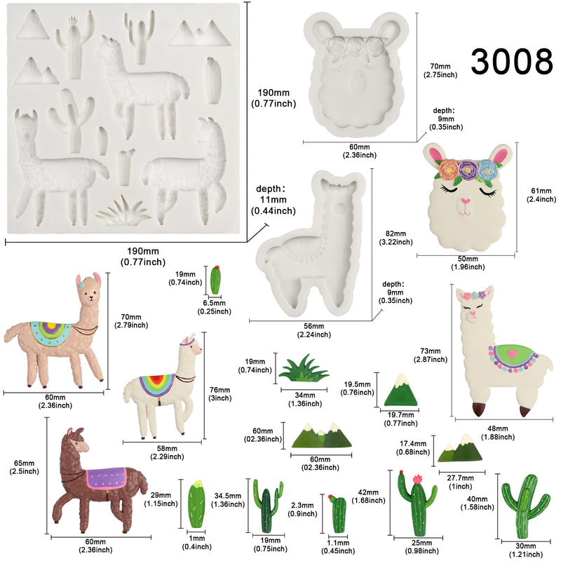 Llama Alpaca Fondant Silicone Molds 3-count