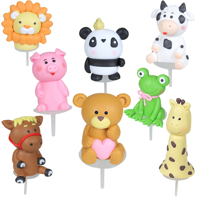 Farm and Zoo Animal Cake Toppers Set 8-Count 1.7-2.7inch