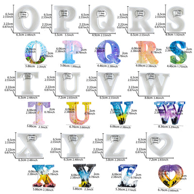 Large Alphabet Resin Silicone Molds 27 in Set Letter|Heart