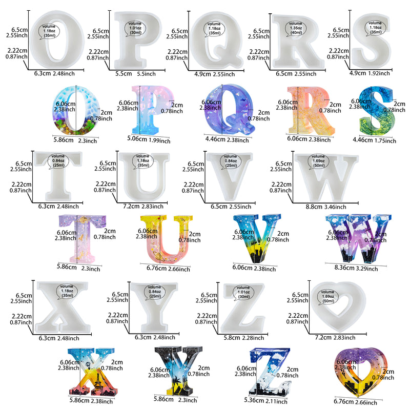 Large Alphabet Resin Silicone Molds 27 in Set Letter|Heart
