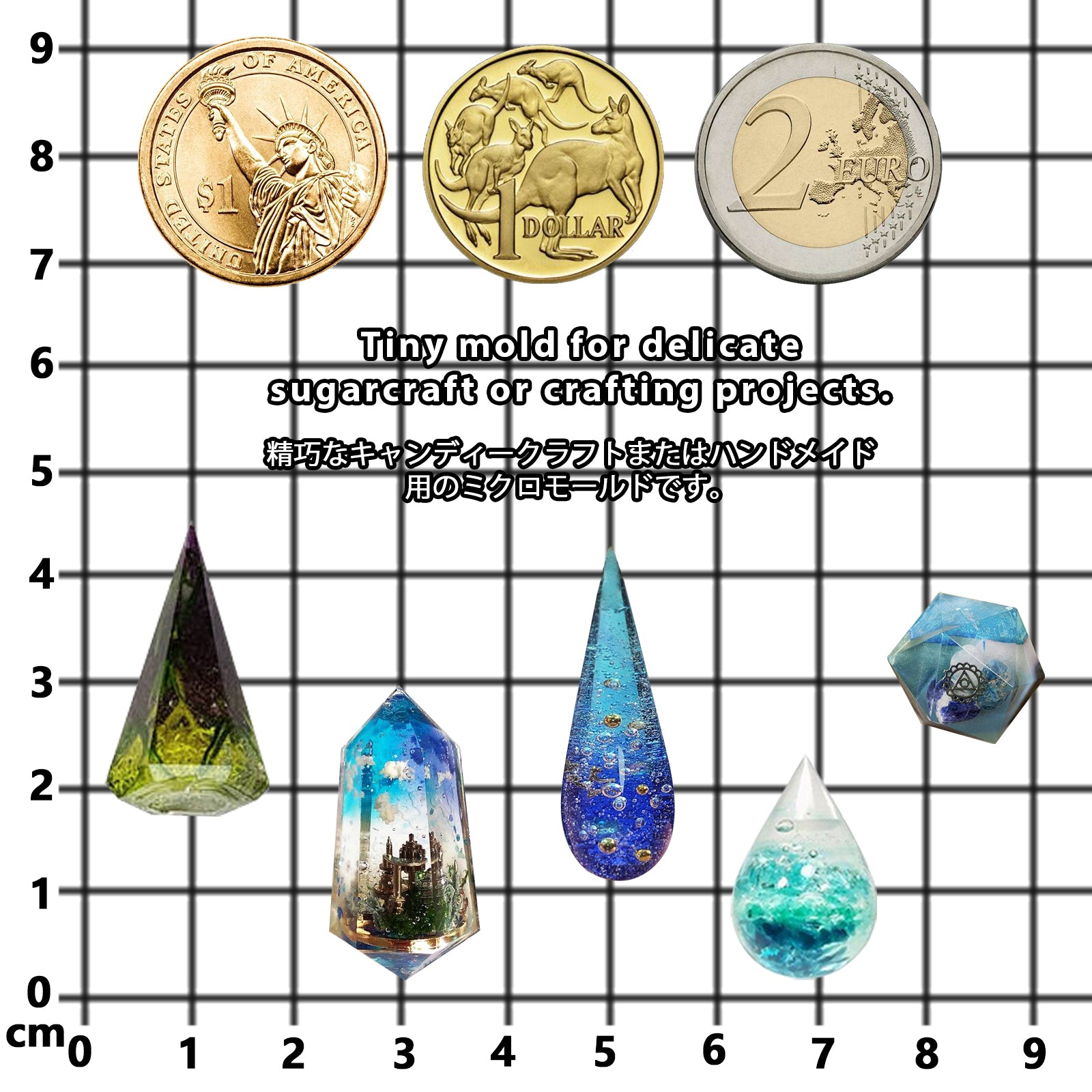  3D Geometric Gem Cabochon UV Resin Casting Silicone Mold with 5  Precision Tip Applicator Bottles Pack of 10