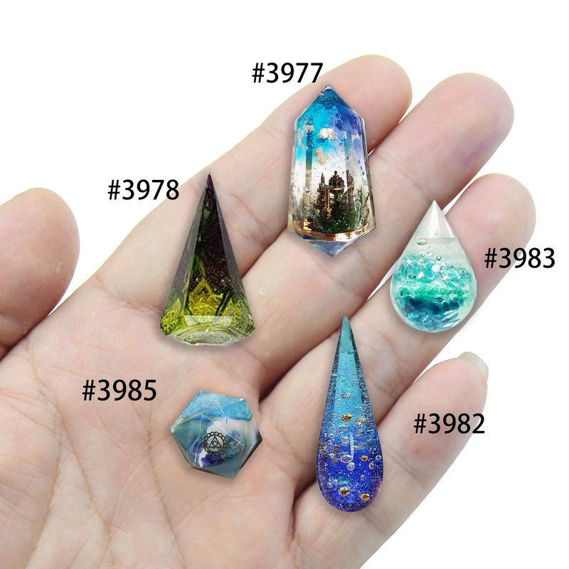 3D Geometric Gem Cabochon UV Resin Casting Silicone Mold with 5 Precision Tip Applicator Bottles 10-count