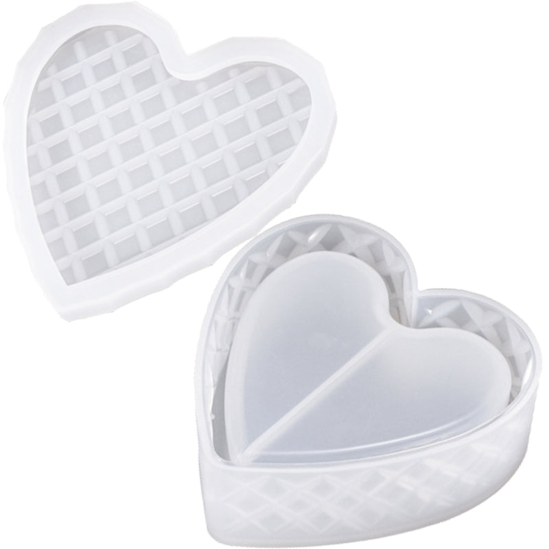 Faceted Heart Trinket Box Resin Silicone Mold with Lid 3.11x3.11x1inch