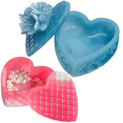 Faceted Heart Trinket Box Resin Silicone Mold with Lid 3.11x3.11x1inch