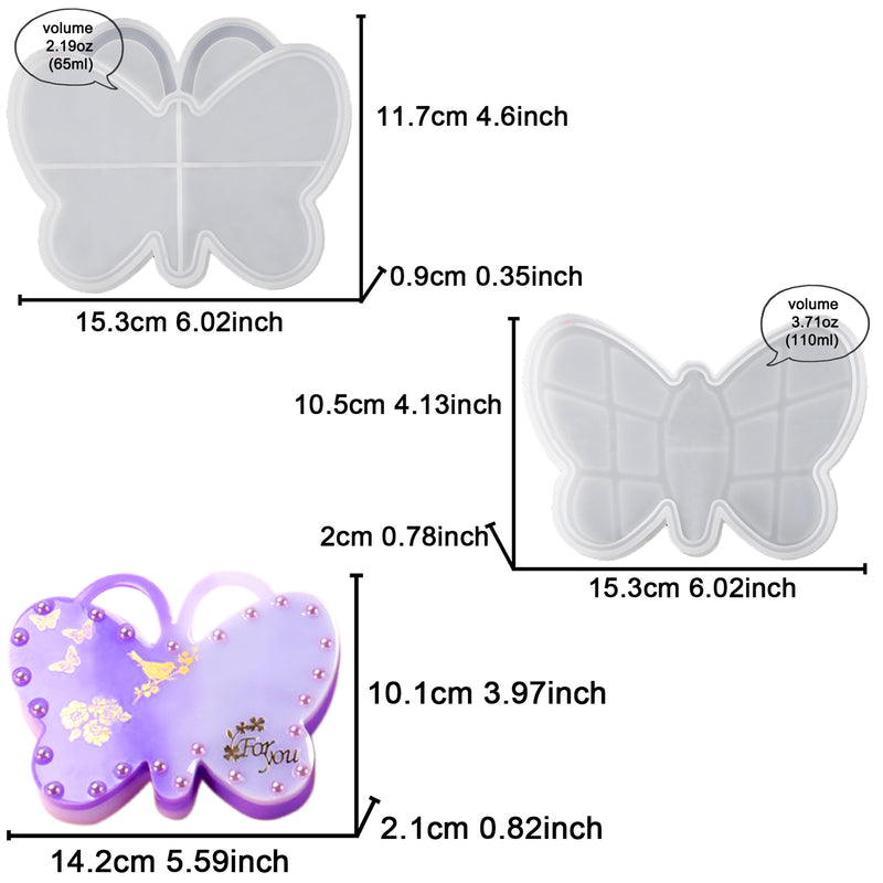 Butterfly Trinket Box Resin Silicone Mold with Lid 5.8x4x0.8inch