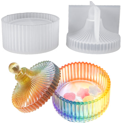 Fluted Round Jewelry Box Resin Silicone Mold with Lid