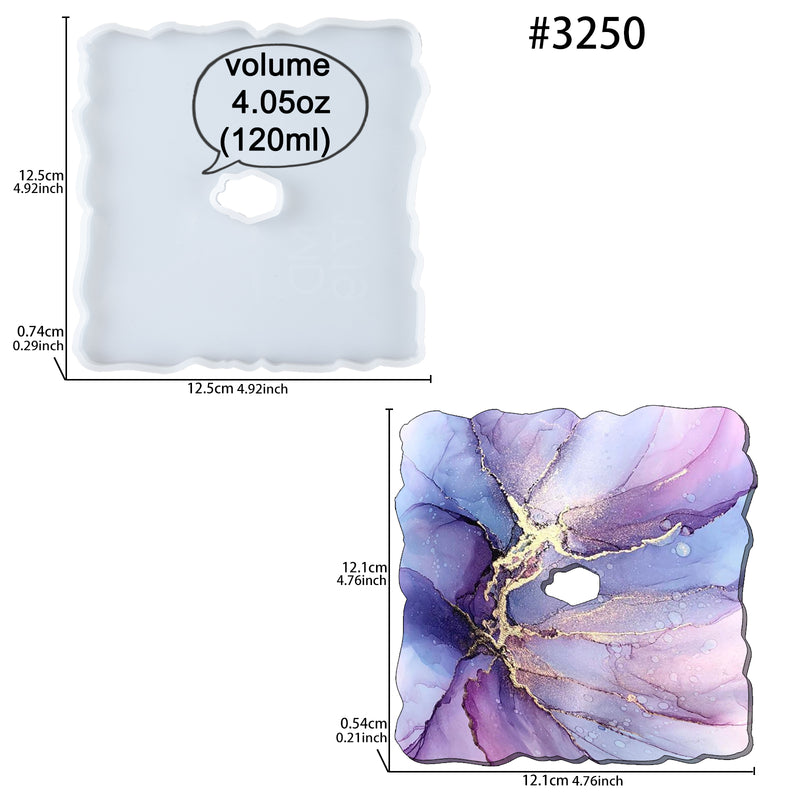 Geode Agate Coaster Epoxy Resin Silicone Mold with Hole, Irregular Square 5inch