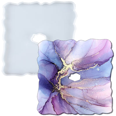Geode Agate Coaster Epoxy Resin Silicone Mold with Hole, Irregular Square 5inch