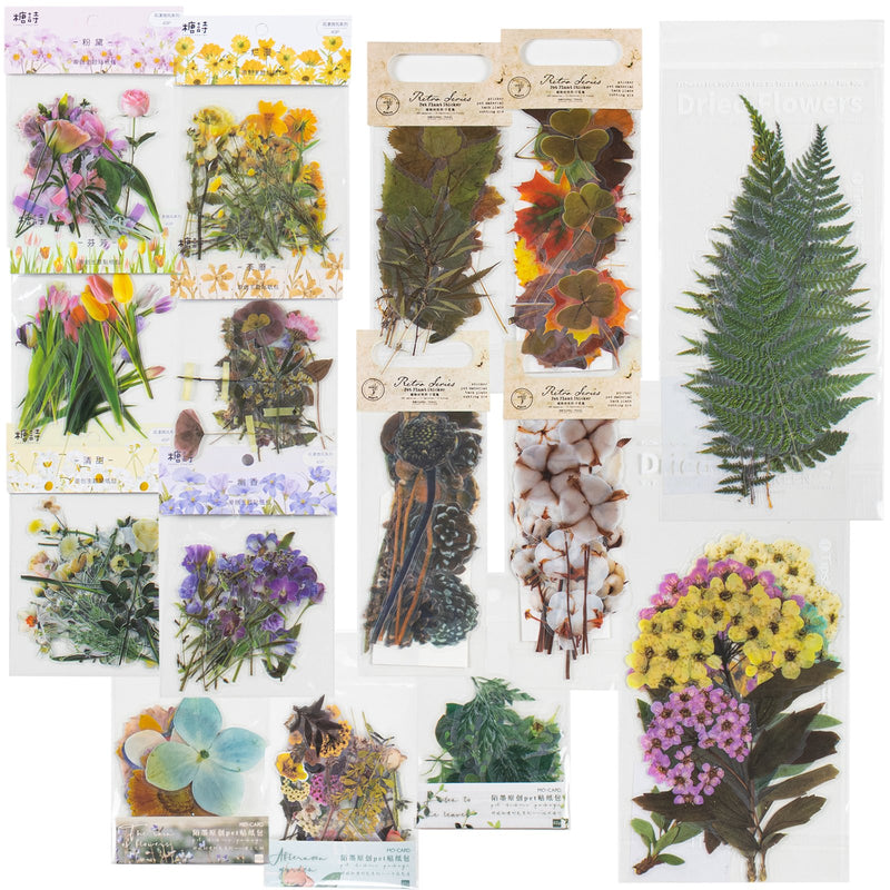 Mixed Flower Leaf Pinecone Stickers 218-count