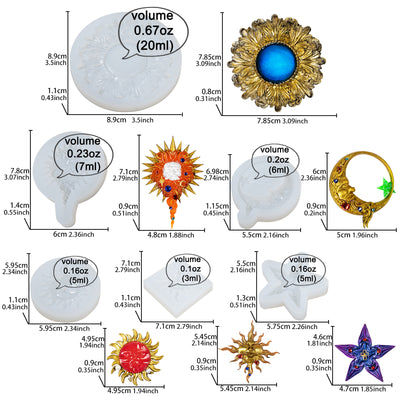 Celestial Sun Moon Star Plaque Silicone Molds Set 6-Count 2-3.1inch