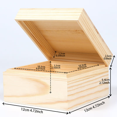 Pine Wood Box with Lip for Crafts 4.7x4.7x3.1inch