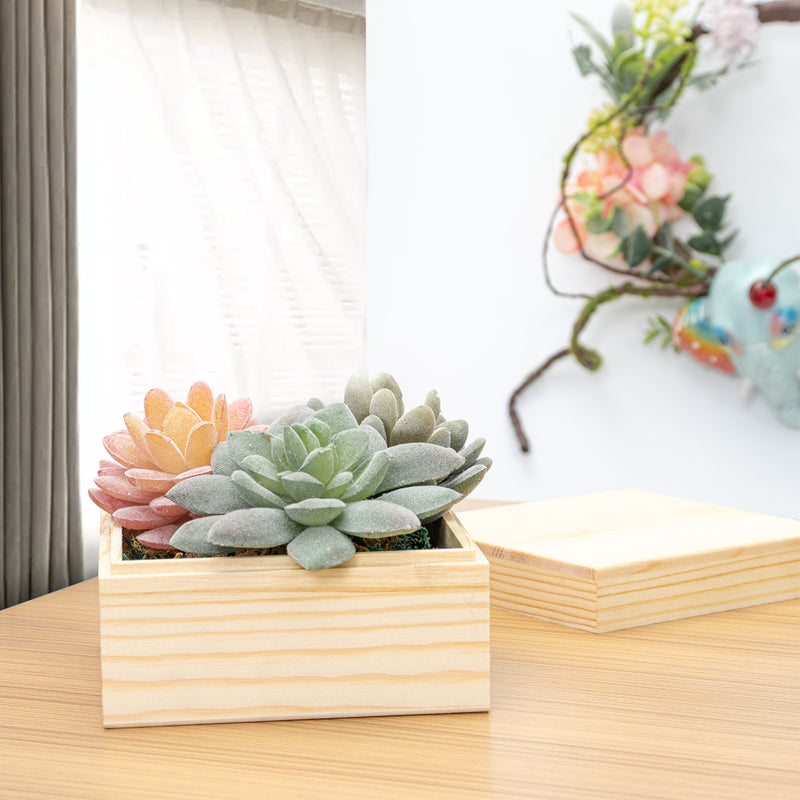 Pine Wood Box with Lip for Crafts 4.7x4.7x3.1inch