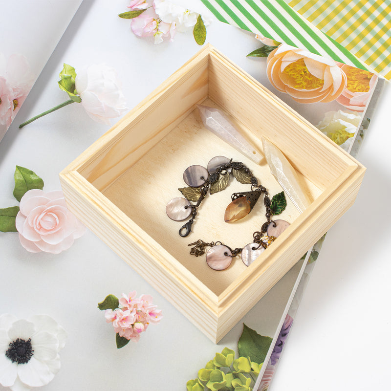 Pine Wood Box with Lip for Crafts 4.7x4.7x3.1inch