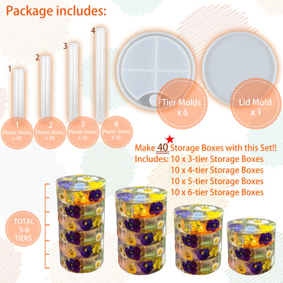 Rotatable Storage Box Resin Silicone Moulds Set with Lid & Bearings 47-count, Multi-layer